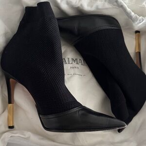 Balmain Black and Gold Heeled Ankle Boots